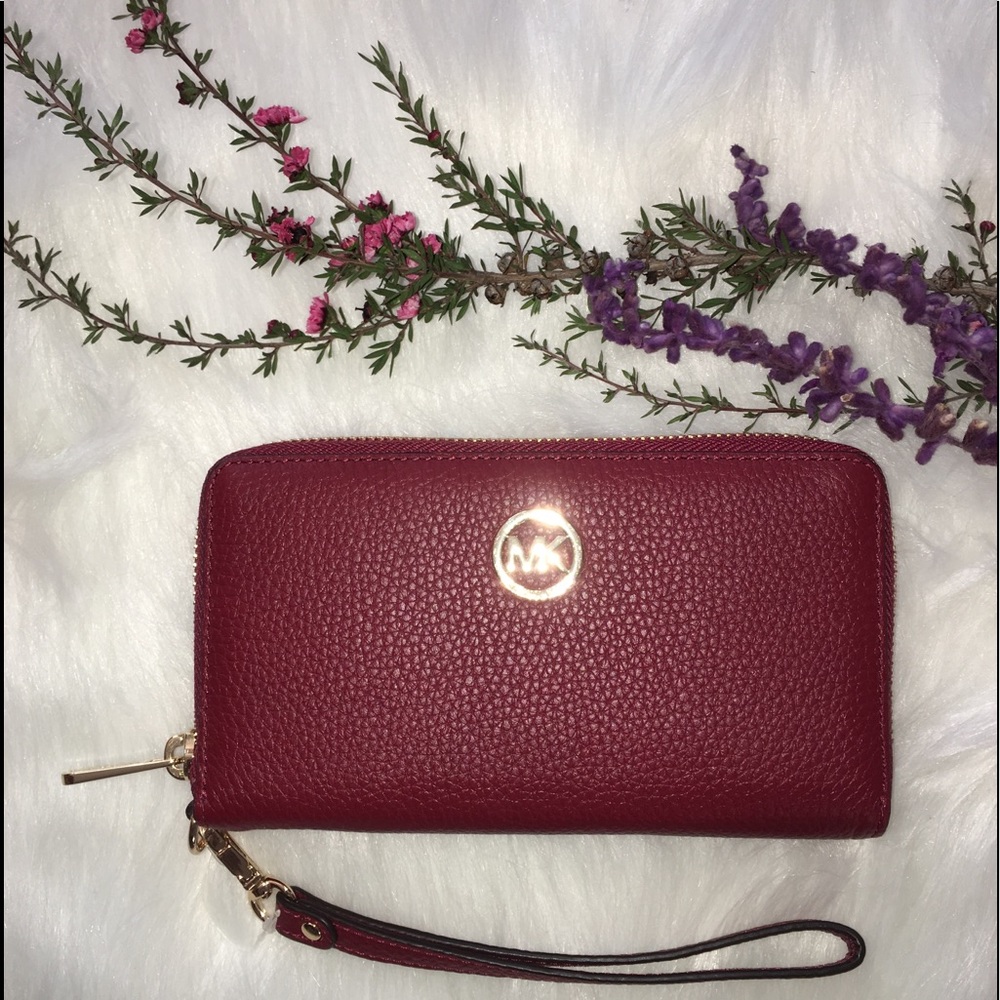 MICHEAL KORS WRISTLET MARRON LEATHER WALLET - Picture 2 of 6